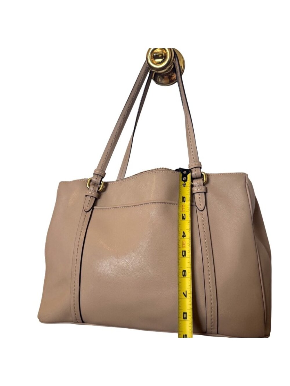 Coach Peyton Jordan Sand Saffiano Leather Double Zip Carryall Bag F25669 Gold - Picture 11 of 12